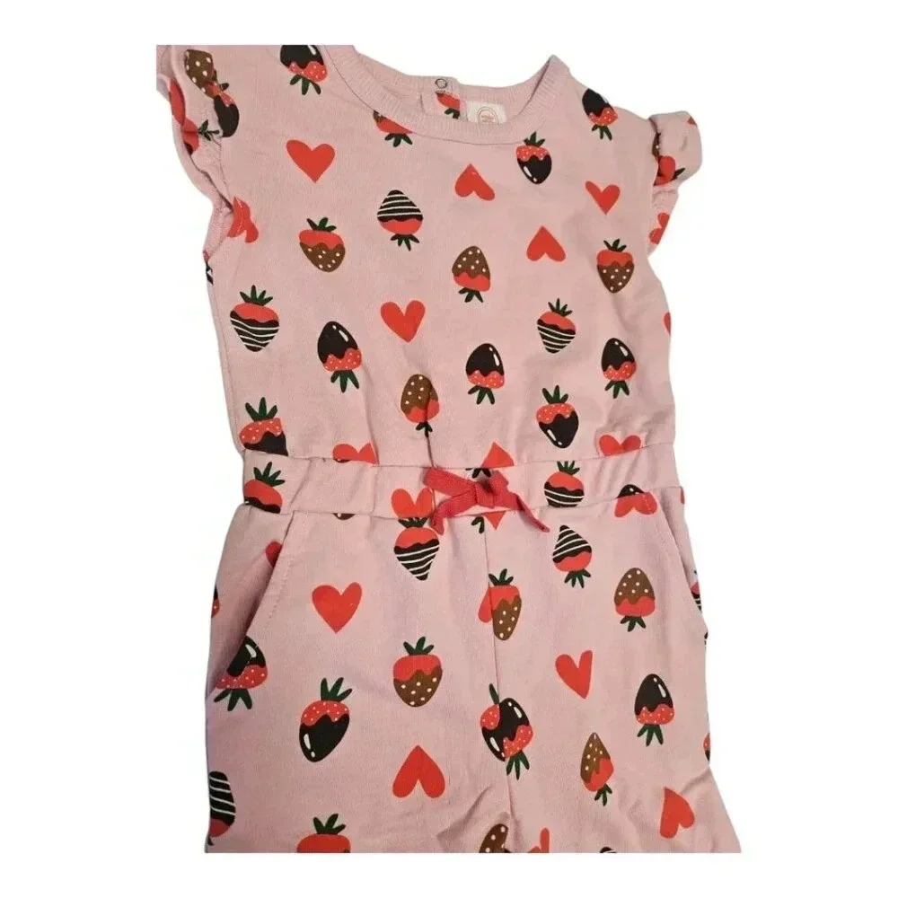 4T Toddler Girls Chocolate Strawberry Romper with Short Sleeves and POCKETS